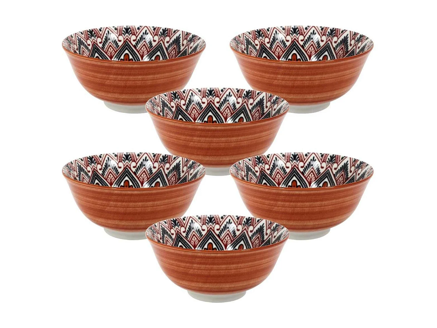 Set de 6 bols en porcelaine orange mandala (Ø15cm) - MANDALA