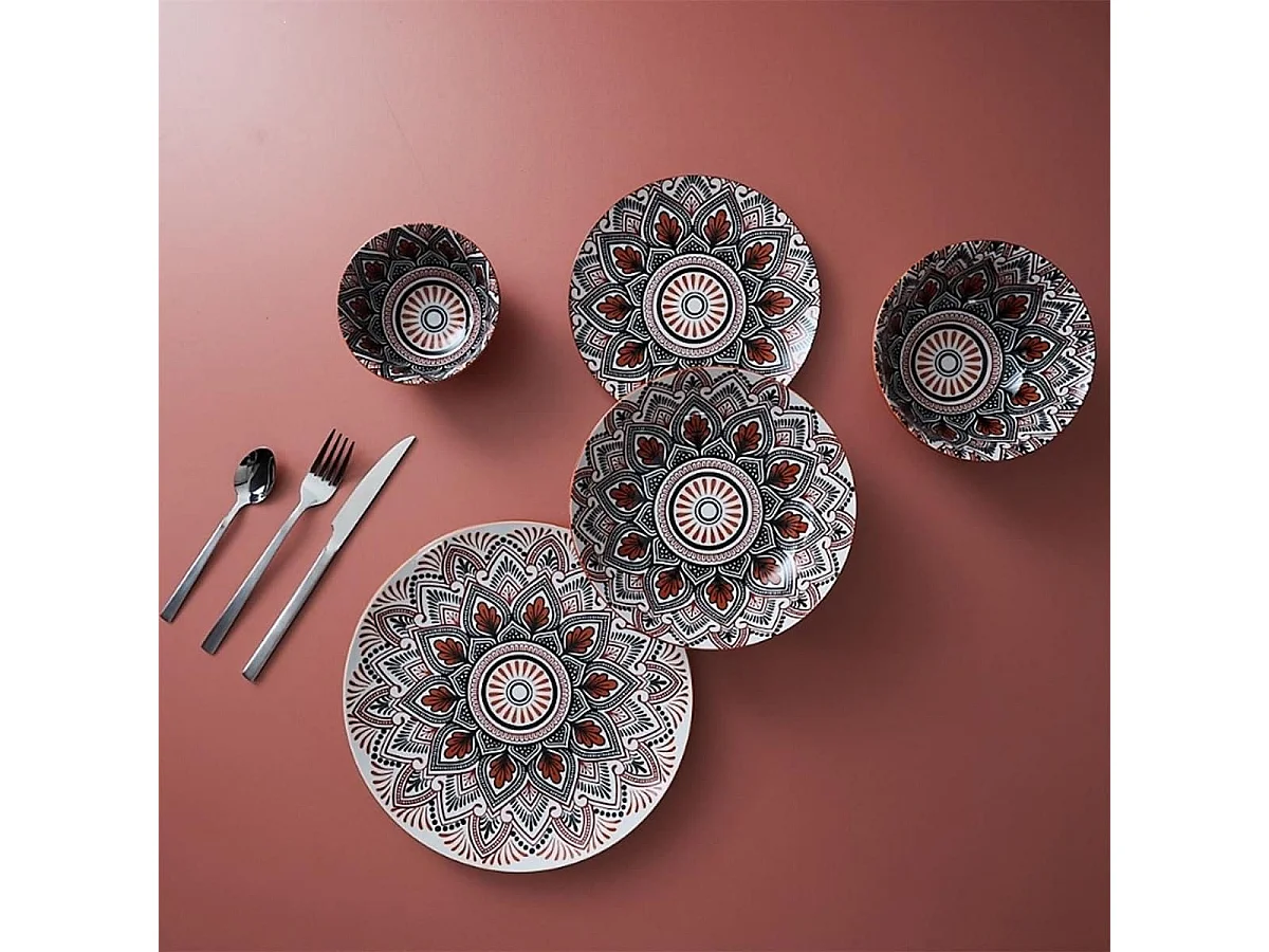 Set de 6 bols en porcelaine orange mandala (Ø15cm) - MANDALA
