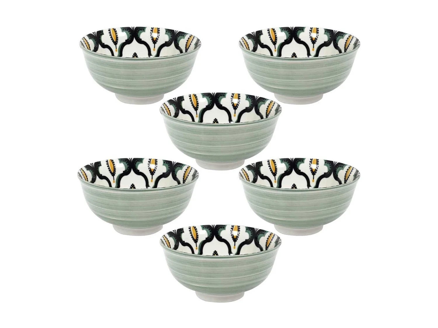 Set de 6 bols en porcelaine vert mandala (Ø12cm) - MANDALA