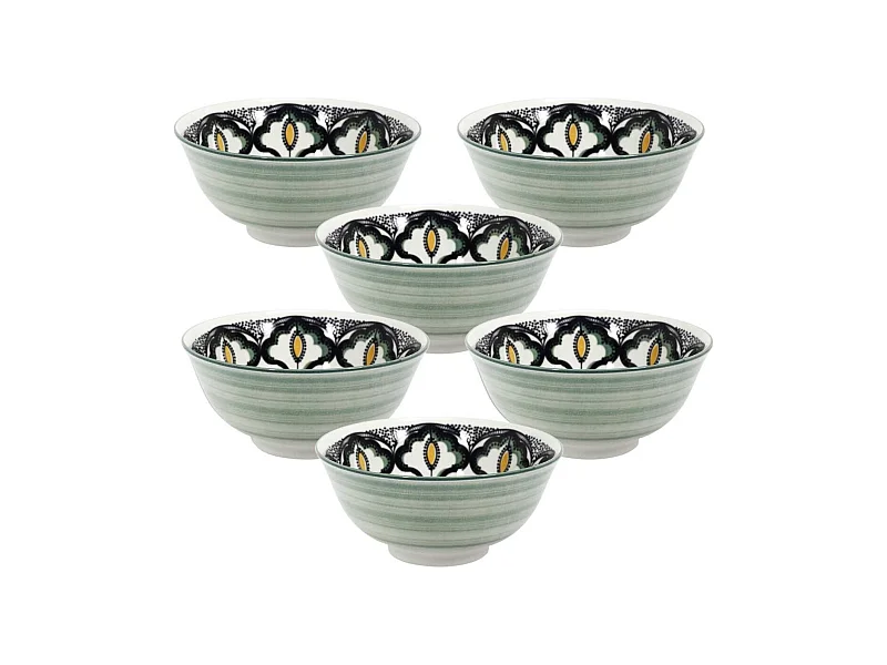 Set de 6 bols en porcelaine vert mandala (Ø15cm) - MANDALA