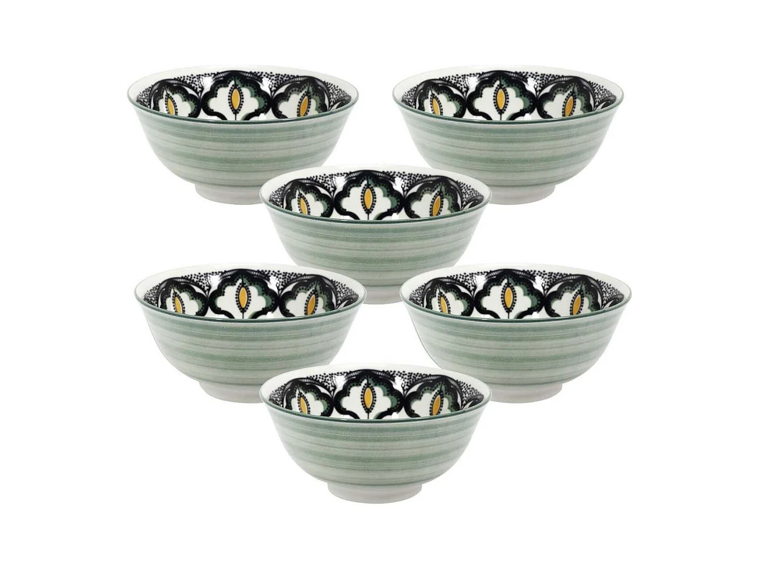 Set de 6 bols en porcelaine vert mandala (Ø15cm) - MANDALA