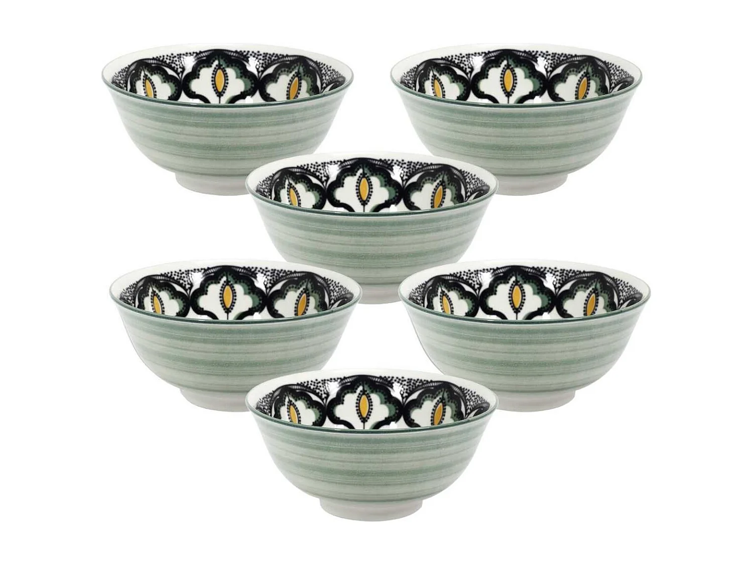 Set de 6 bols en porcelaine vert mandala (Ø15cm) - MANDALA