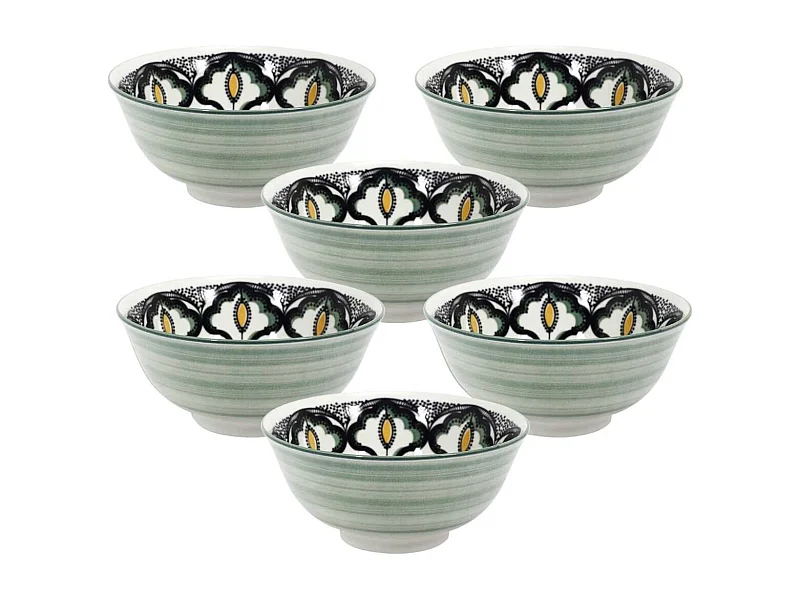Set de 6 bols en porcelaine vert mandala (Ø15cm) - MANDALA