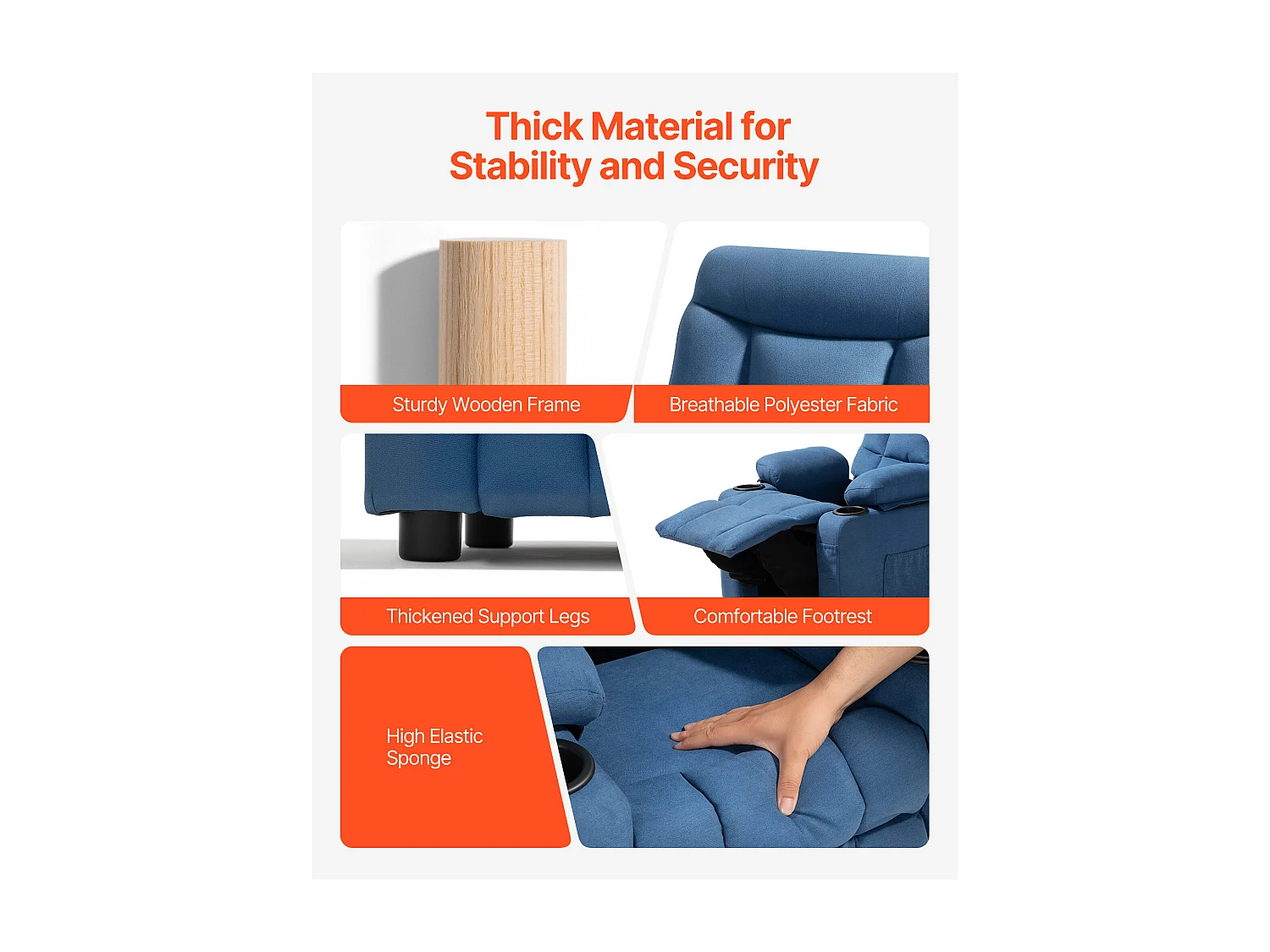 Poltrona Reclinabile SucceBuy per Bambini, Sedia Relax Ergonomica, con Portabicchieri e Tasche, Schienale Regolabile da 107° a 126°, per Cameretta, Blu