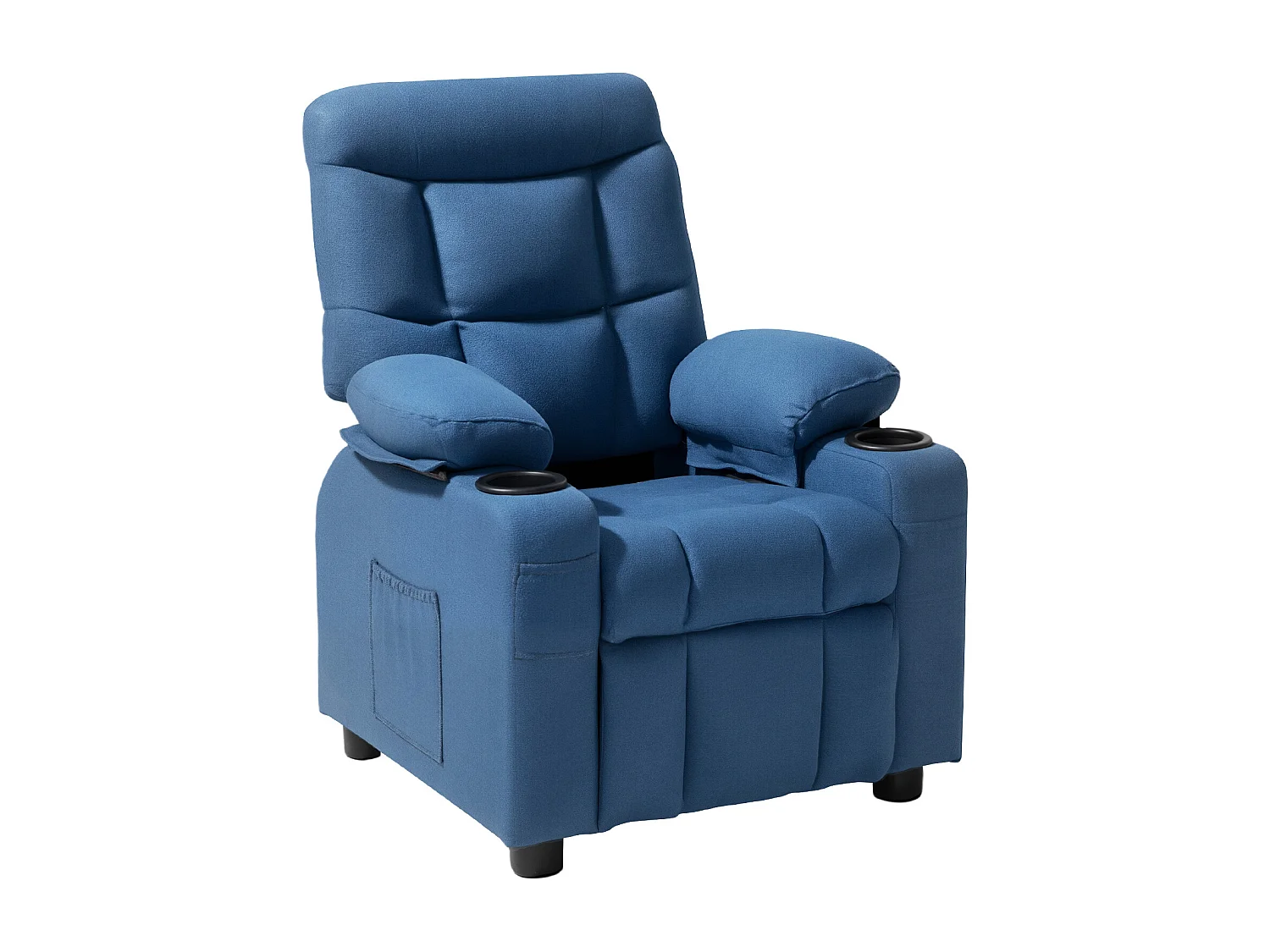 Poltrona Reclinabile SucceBuy per Bambini, Sedia Relax Ergonomica, con Portabicchieri e Tasche, Schienale Regolabile da 107° a 126°, per Cameretta, Blu