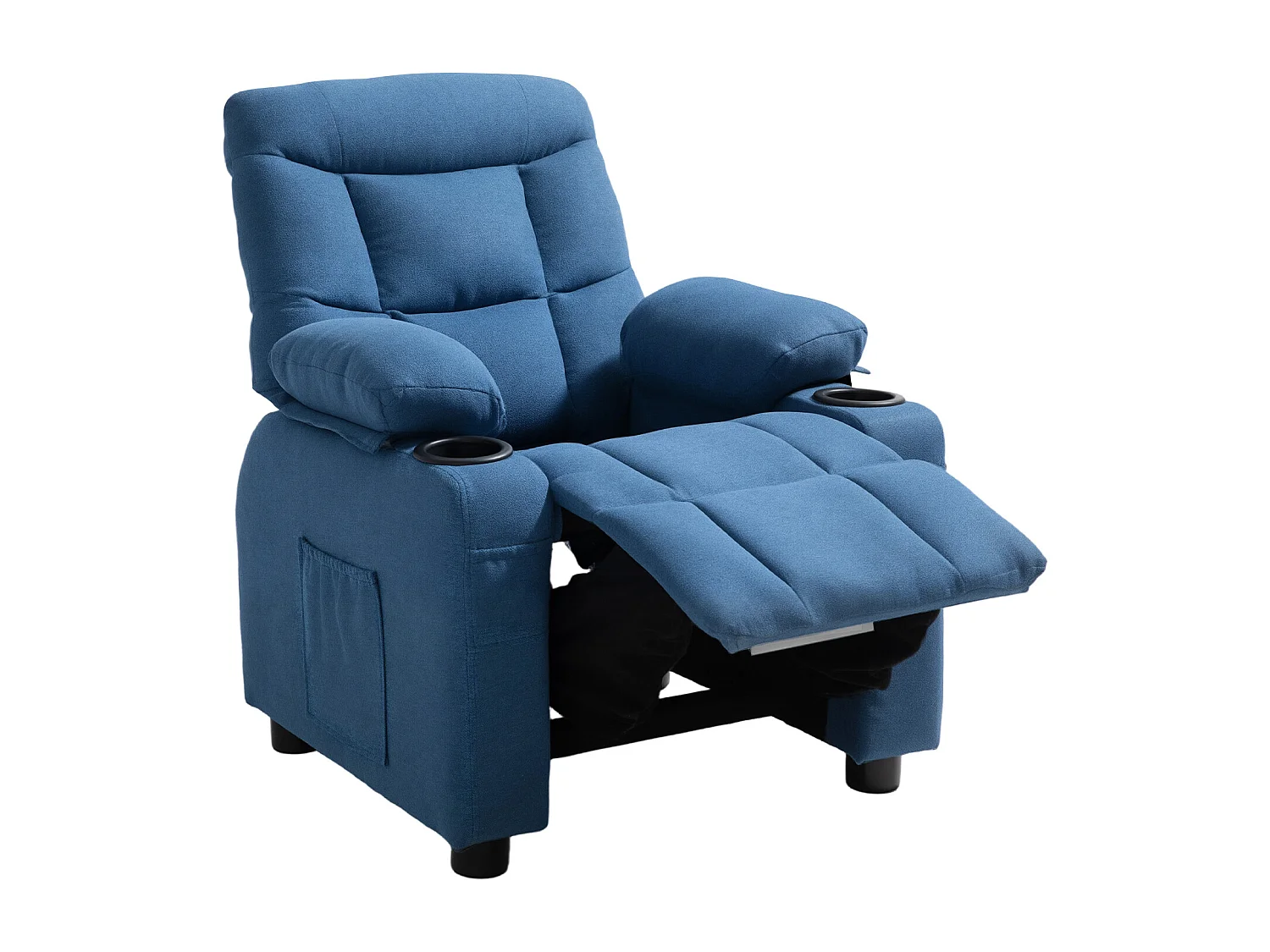 Poltrona Reclinabile SucceBuy per Bambini, Sedia Relax Ergonomica, con Portabicchieri e Tasche, Schienale Regolabile da 107° a 126°, per Cameretta, Blu