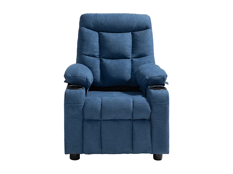 Liegesessel für Kinder SucceBuy, Ergonomischer Relaxsessel, mit Getränkehaltern und Taschen, Rückenlehne Verstellbar von 107° bis 126°, für Kinderzimmer, Blau