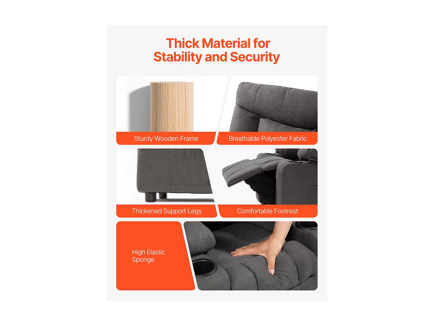 Fauteuil Inclinable SucceBuy pour Enfants, Chaise Relax Ergonomique, avec Porte-Gobelets et Poches, Dossier Réglable 107° à 126°, pour Chambre d’Enfants, Gris