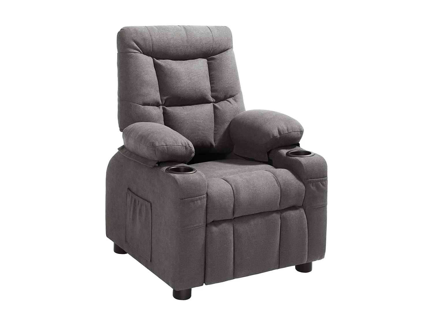Fauteuil Inclinable SucceBuy pour Enfants, Chaise Relax Ergonomique, avec Porte-Gobelets et Poches, Dossier Réglable 107° à 126°, pour Chambre d’Enfants, Gris