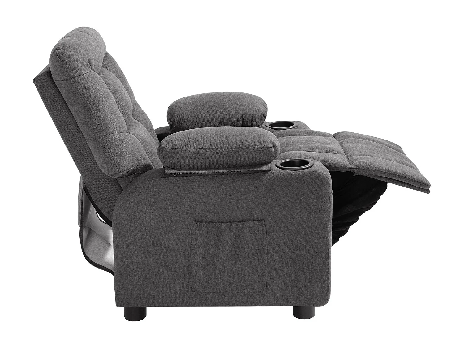 Fauteuil Inclinable SucceBuy pour Enfants, Chaise Relax Ergonomique, avec Porte-Gobelets et Poches, Dossier Réglable 107° à 126°, pour Chambre d’Enfants, Gris
