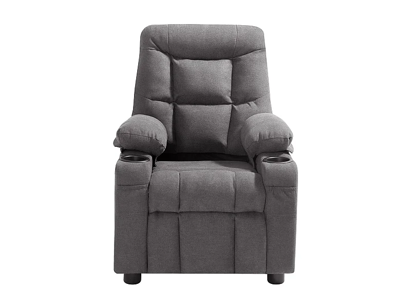 Fauteuil Inclinable SucceBuy pour Enfants, Chaise Relax Ergonomique, avec Porte-Gobelets et Poches, Dossier Réglable 107° à 126°, pour Chambre d’Enfants, Gris