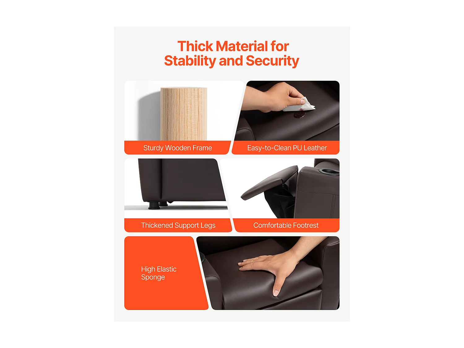 Fauteuil Inclinable SucceBuy pour Enfants, Chaise Relax Ergonomique, avec Porte-Gobelets et Poches, Dossier Réglable 101° à 121°,  pour Chambre d’Enfants, Marron