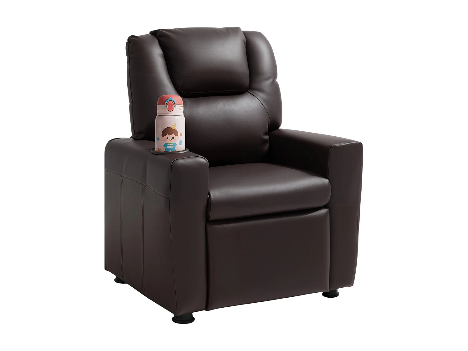 Fauteuil Inclinable SucceBuy pour Enfants, Chaise Relax Ergonomique, avec Porte-Gobelets et Poches, Dossier Réglable 101° à 121°,  pour Chambre d’Enfants, Marron