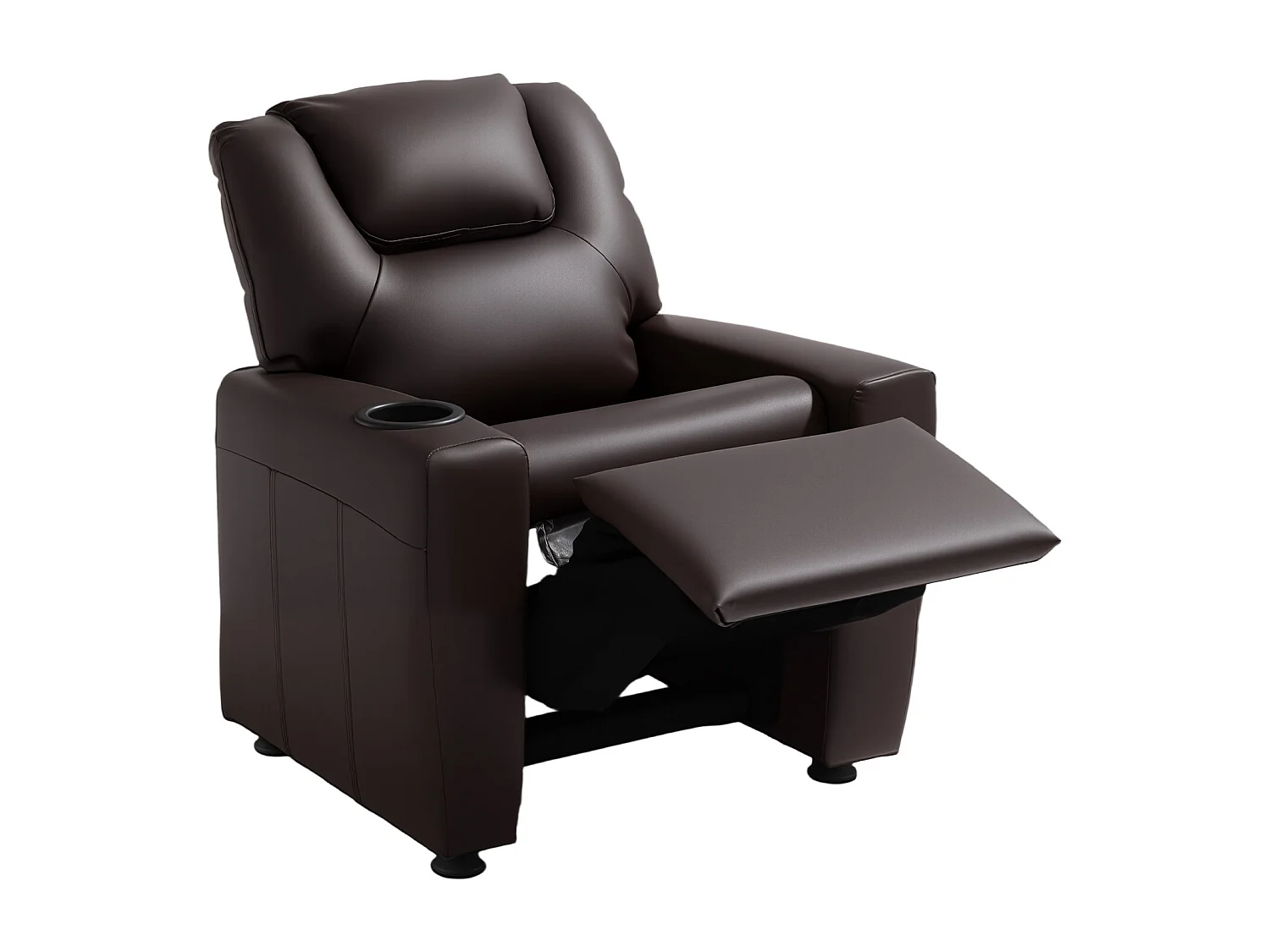 Fauteuil Inclinable SucceBuy pour Enfants, Chaise Relax Ergonomique, avec Porte-Gobelets et Poches, Dossier Réglable 101° à 121°,  pour Chambre d’Enfants, Marron