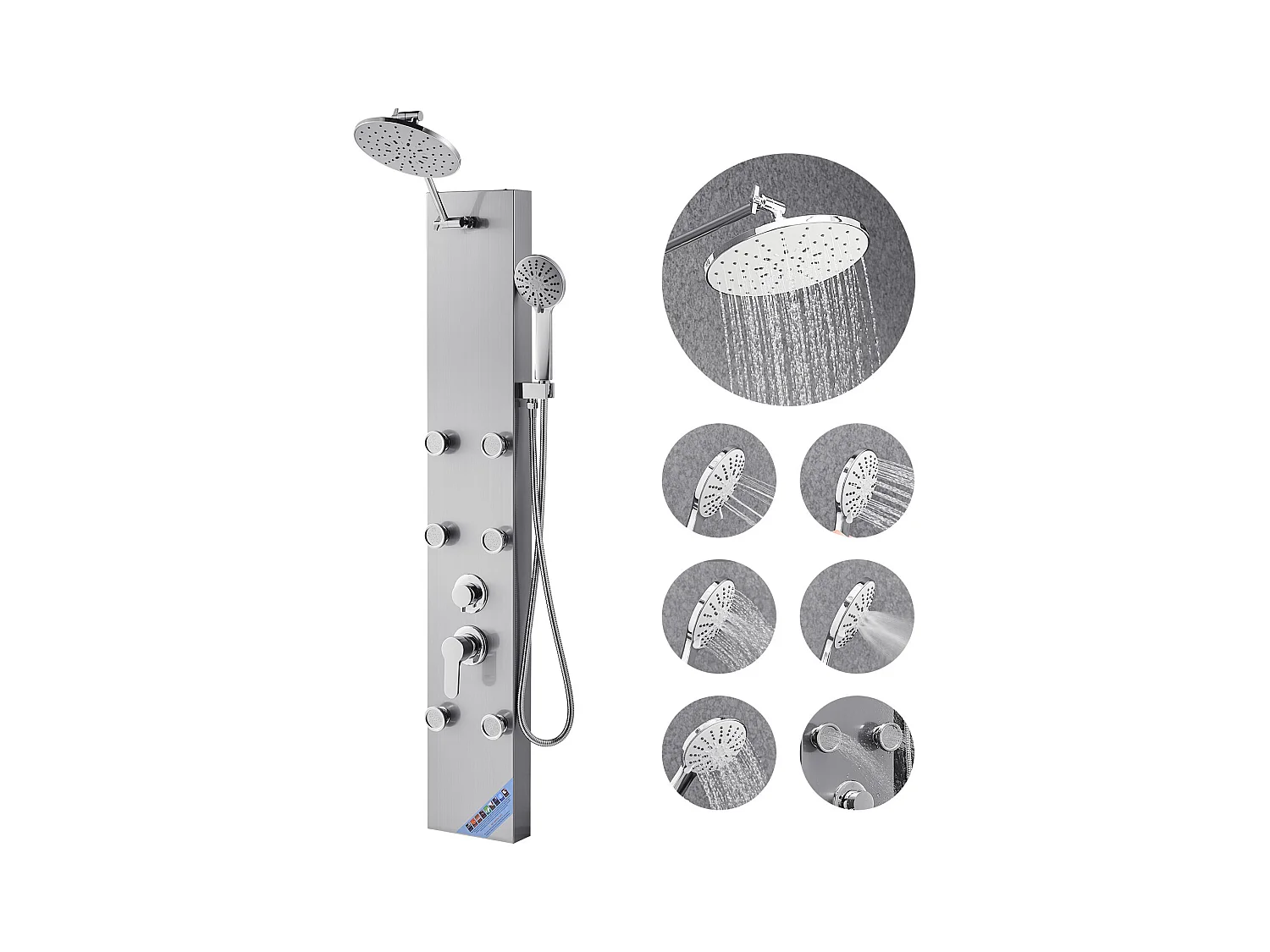 Colonne de Douche SucceBuy, avec Pommeau de Ddouche Effet Pluie, Système de Panneau de Douchette Mural Haute Pression Acier Inox Brossé 124 cm, Robinet 3 Fonctions
