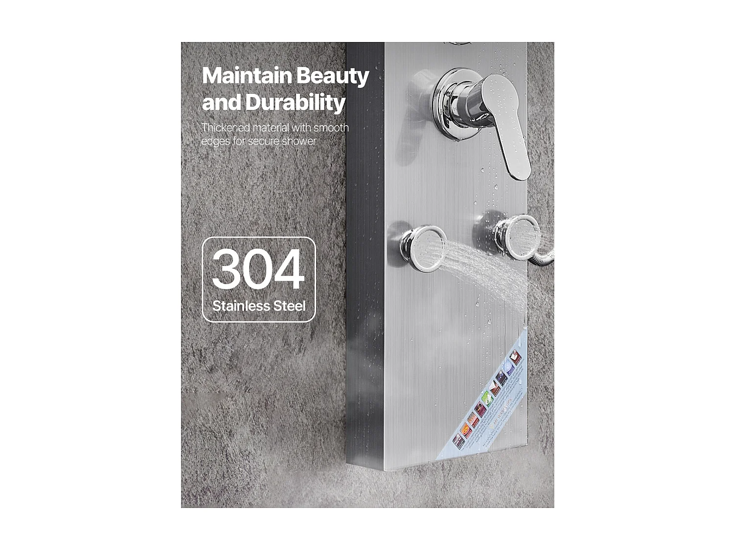 Colonne de Douche SucceBuy, avec Pommeau de Ddouche Effet Pluie, Système de Panneau de Douchette Mural Haute Pression Acier Inox Brossé 124 cm, Robinet 3 Fonctions