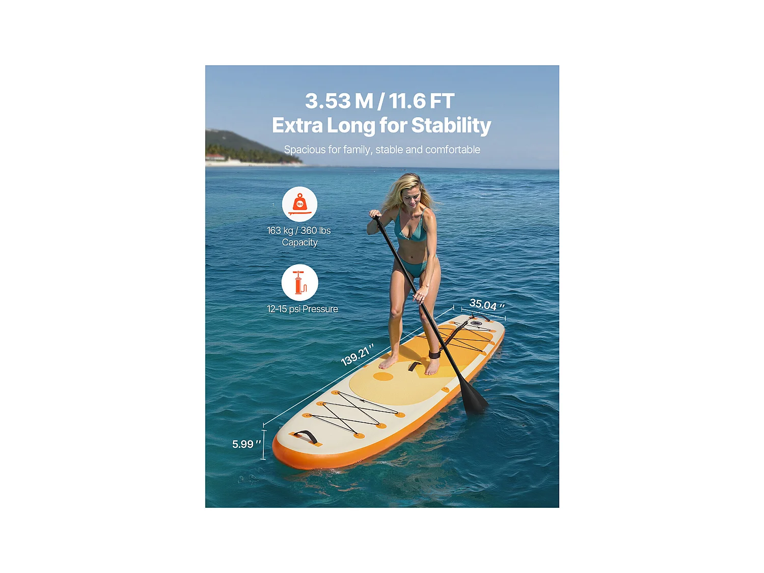Paddle Gonflable SucceBuy, 353,6 cm, Planche à Pagaie Debout Sup, Ultra-Légère, avec Accessoires de Pompe, Sac à Dos, Pont Antidérapant pour Jeunes et Adultes