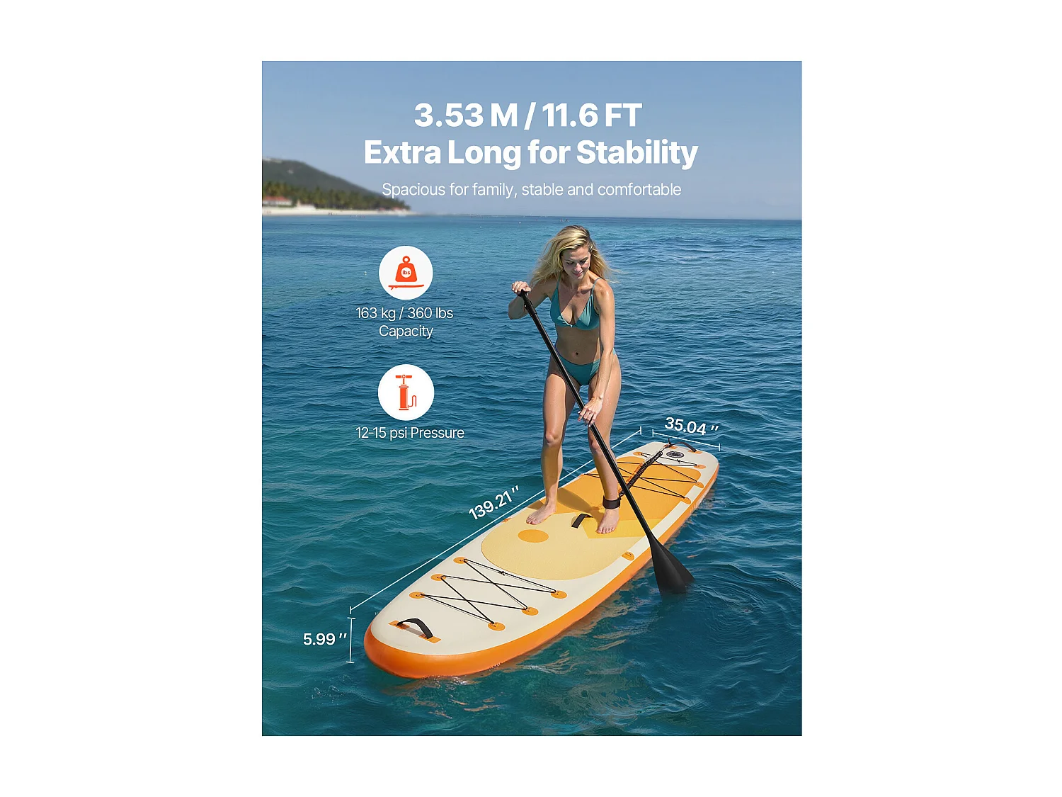 Paddle Gonflable SucceBuy, 353,6 cm, Planche à Pagaie Debout Sup, Ultra-Légère, avec Accessoires de Pompe, Sac à Dos, Pont Antidérapant pour Jeunes et Adultes