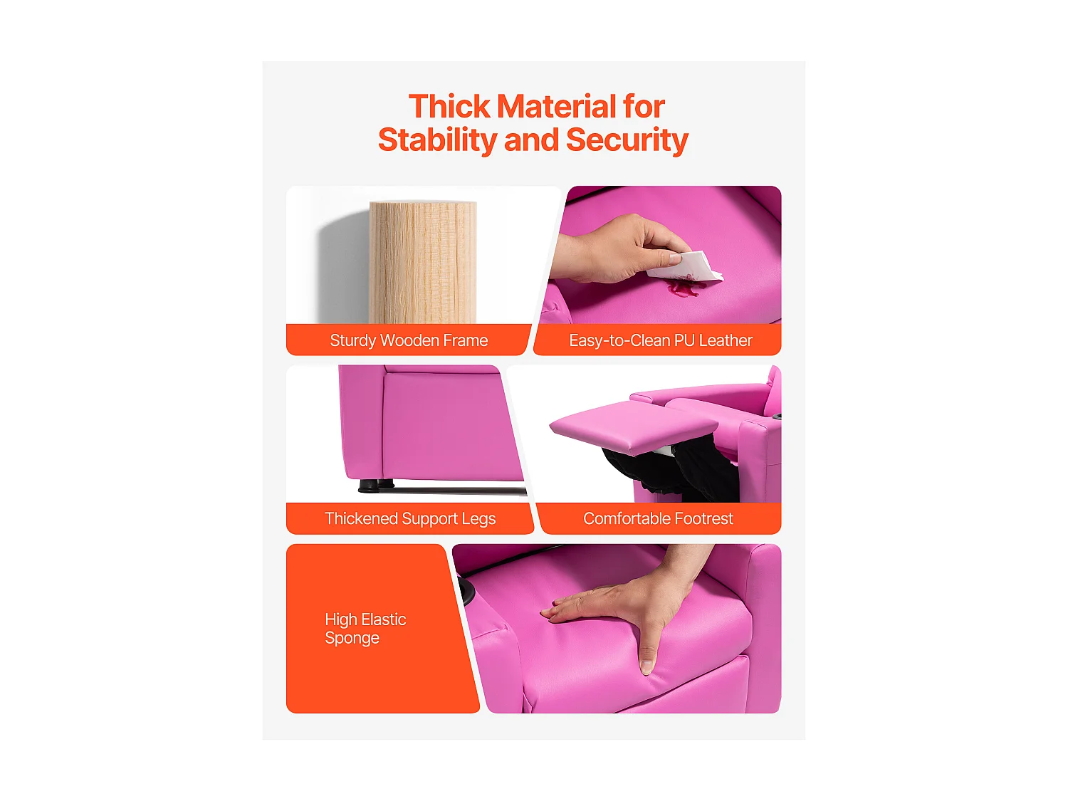 Rozkładany Fotel SucceBuy dla Dzieci, Ergonomiczne Krzesło Relaksacyjne, z Uchwytami na Kubki i Kieszeniami, Regulowane Oparcie w Zakresie 101° do 121°, Różowy