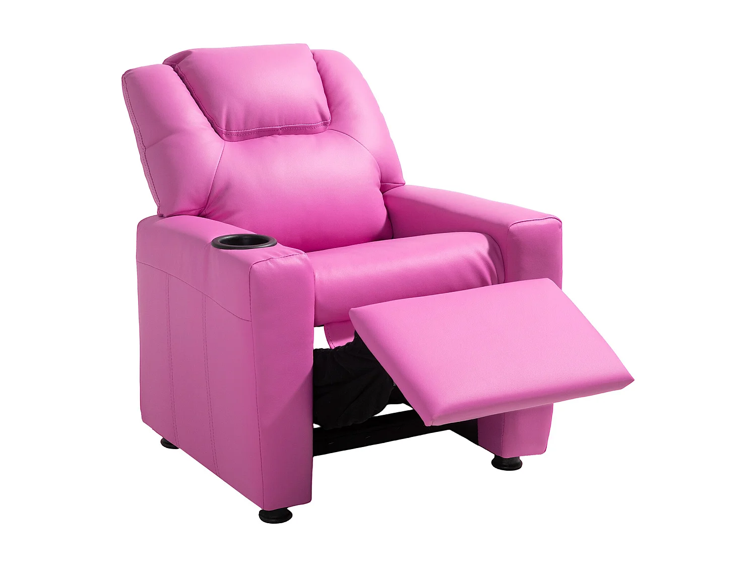 Fauteuil Inclinable SucceBuy pour Enfants, Chaise Relax Ergonomique, avec Porte-Gobelets et Poches, Dossier Réglable 101° à 121°, pour Chambre d’Enfants, Rose