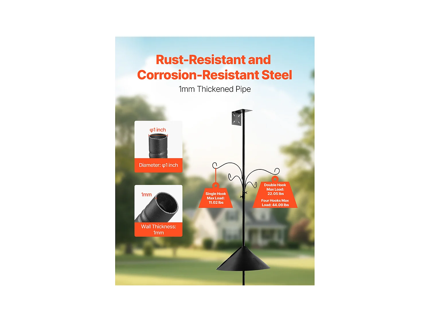 Crochet de Berger SucceBuy, 4 Crochets, Mangeoire pour Oiseaux Sauvages de 237 cm de Haut, Ensemble Suspendu avec Protection contre les Écureuils