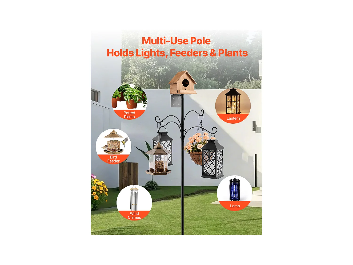 Crochet de Berger SucceBuy, 4 Crochets, Mangeoire pour Oiseaux Sauvages de 237 cm de Haut, Ensemble Suspendu avec Protection contre les Écureuils