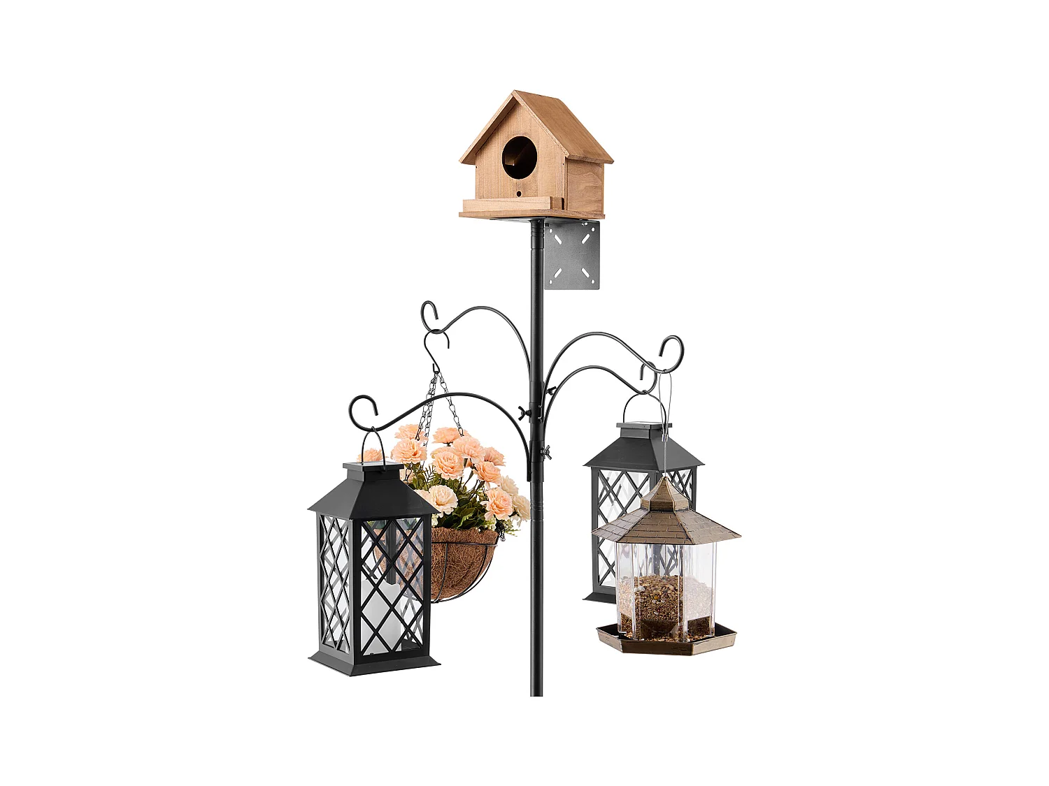 Crochet de Berger SucceBuy, 4 Crochets, Mangeoire pour Oiseaux Sauvages de 237 cm de Haut, Ensemble Suspendu avec Protection contre les Écureuils