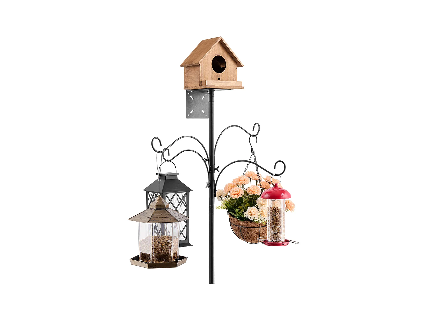 Crochet de Berger SucceBuy, 4 Crochets, Mangeoire pour Oiseaux Sauvages de 237 cm de Haut, Ensemble Suspendu avec Protection contre les Écureuils