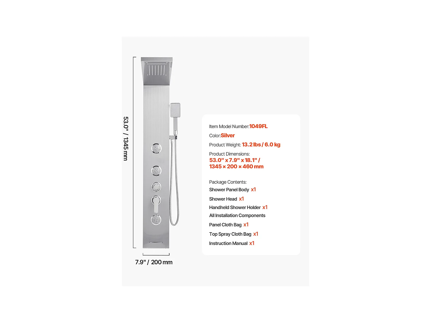 Colonne de Douche SucceBuy, avec Pommeau de Ddouche Effet Pluie, Système de Panneau de Douchette Mural Haute Pression Acier Inox Brossé, Robinet 5 Fonctions