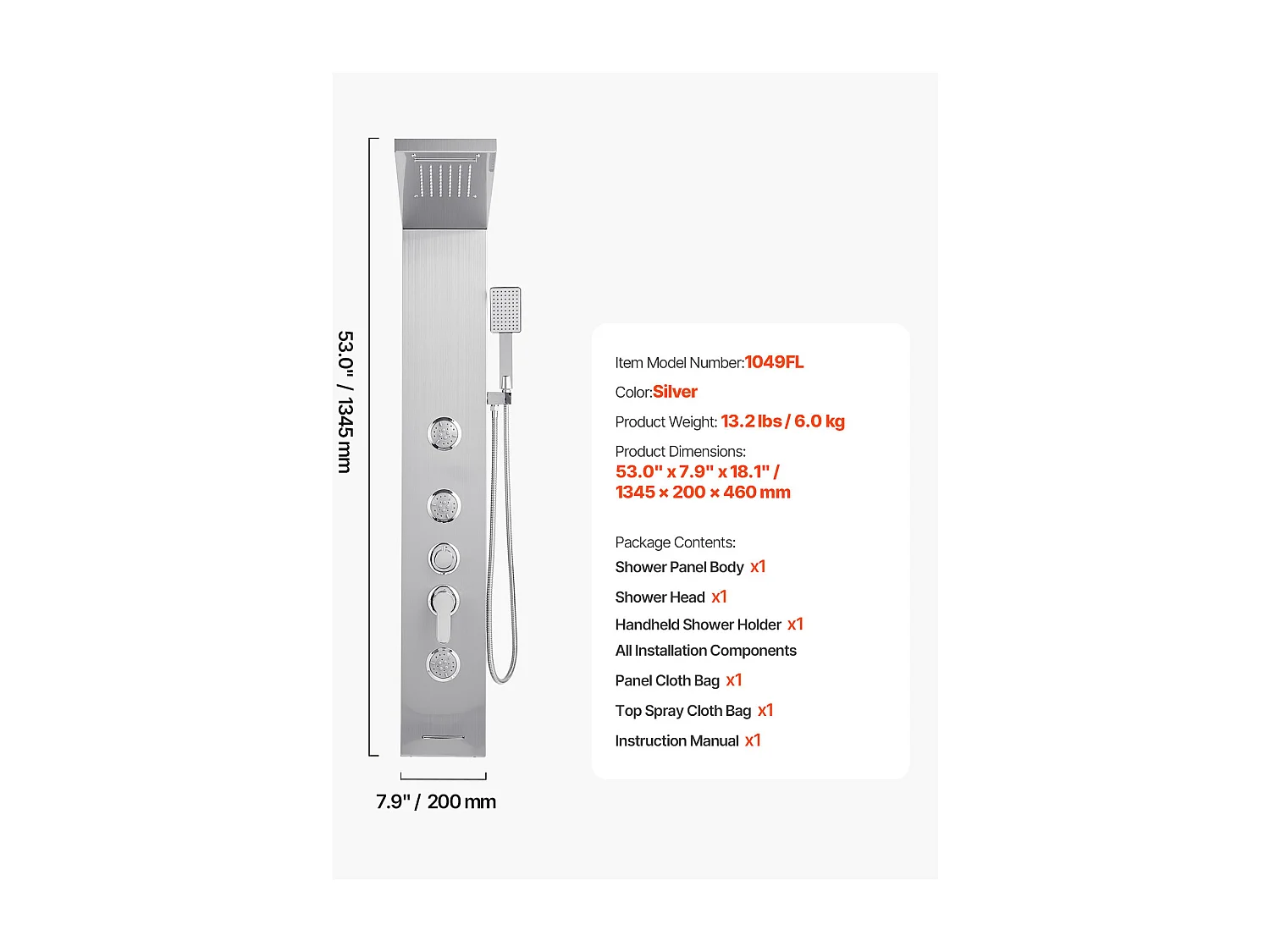 Colonne de Douche SucceBuy, avec Pommeau de Ddouche Effet Pluie, Système de Panneau de Douchette Mural Haute Pression Acier Inox Brossé, Robinet 5 Fonctions