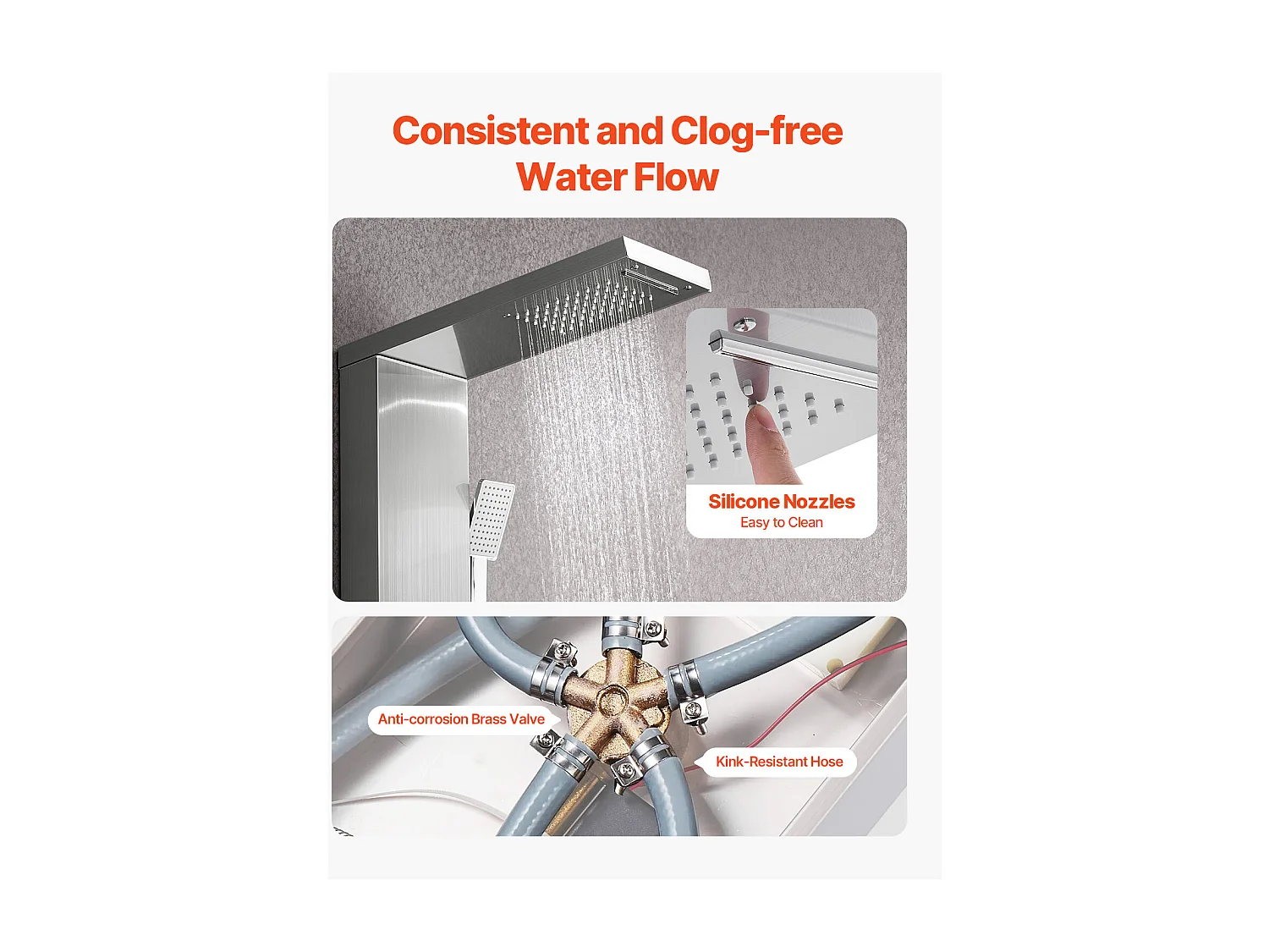 Colonne de Douche SucceBuy, avec Pommeau de Ddouche Effet Pluie, Système de Panneau de Douchette Mural Haute Pression Acier Inox Brossé, Robinet 5 Fonctions