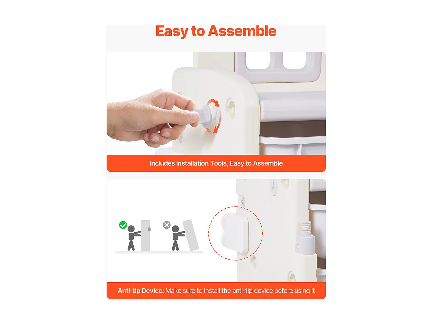 Aufbewahrungsmöbel für Kinderspielzeug SucceBuy, 4-Stöckig mit Bücherregal, Spielzeug-Organisationsregal mit 10 Herausnehmbaren Kunststoffbehältern, Grau und Beige