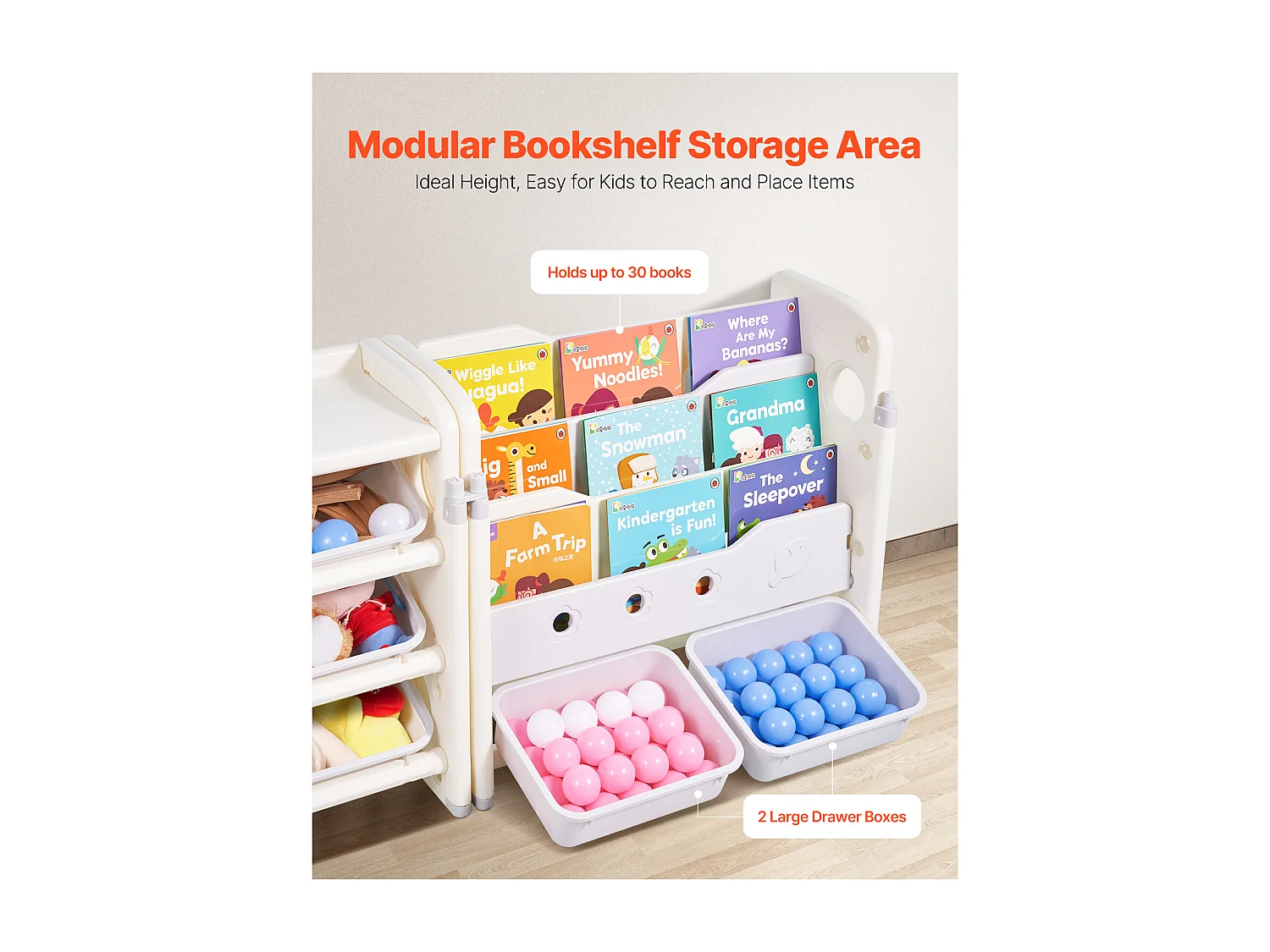 Aufbewahrungsmöbel für Kinderspielzeug SucceBuy, 4-Stöckig mit Bücherregal, Spielzeug-Organisationsregal mit 10 Herausnehmbaren Kunststoffbehältern, Grau und Beige