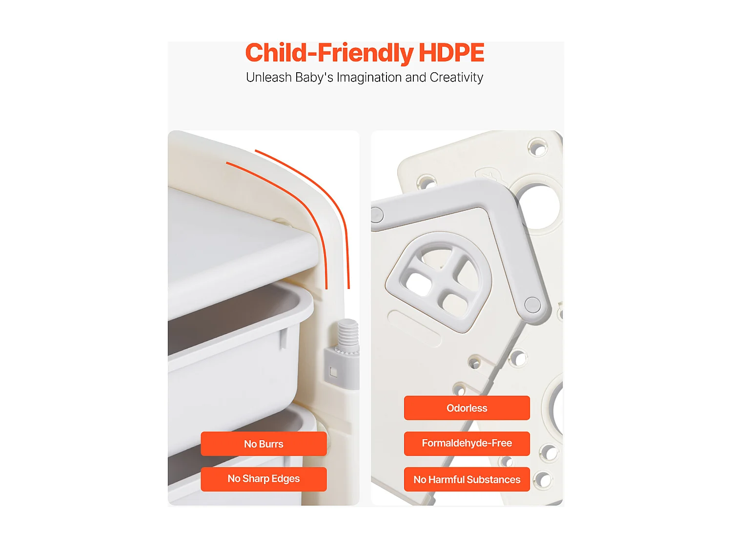 Aufbewahrungsmöbel für Kinderspielzeug SucceBuy, 4-Stöckig mit Bücherregal, Spielzeug-Organisationsregal mit 10 Herausnehmbaren Kunststoffbehältern, Grau und Beige