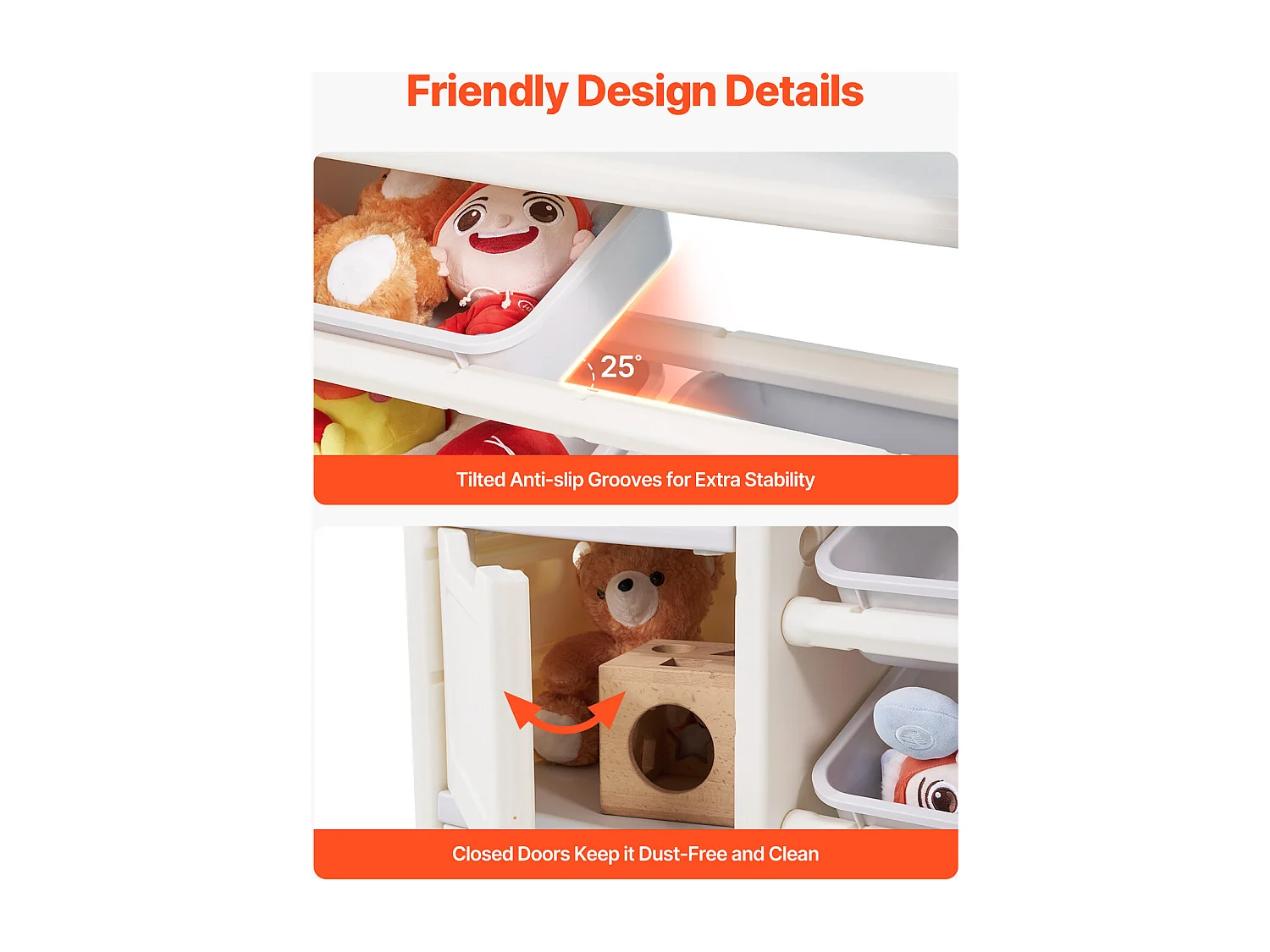 Aufbewahrungsmöbel für Kinderspielzeug SucceBuy, 4-Stöckig mit Bücherregal, Spielzeug-Organisationsregal mit 10 Herausnehmbaren Kunststoffbehältern, Grau und Beige