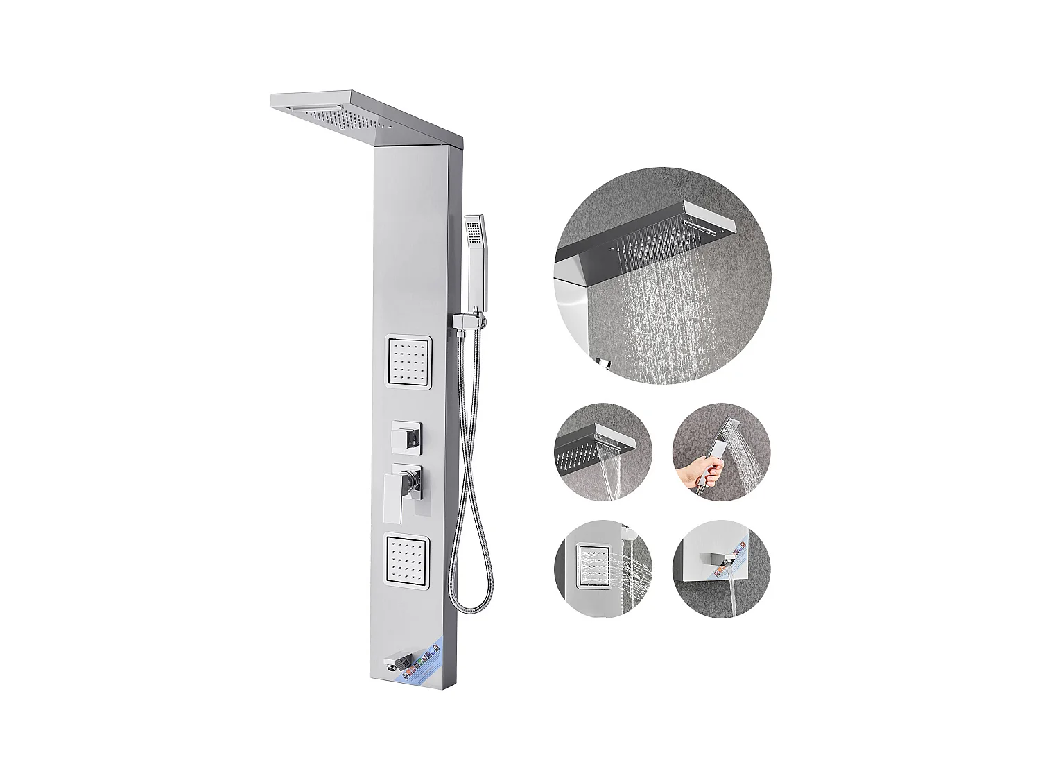 Columna de Ducha SucceBuy, con Cabezal de Ducha Efecto Lluvia, Sistema de Panel de Ducha Mural de Alta Presión en Acero Inoxidable Cepillado, Grifo de 5 Funciones