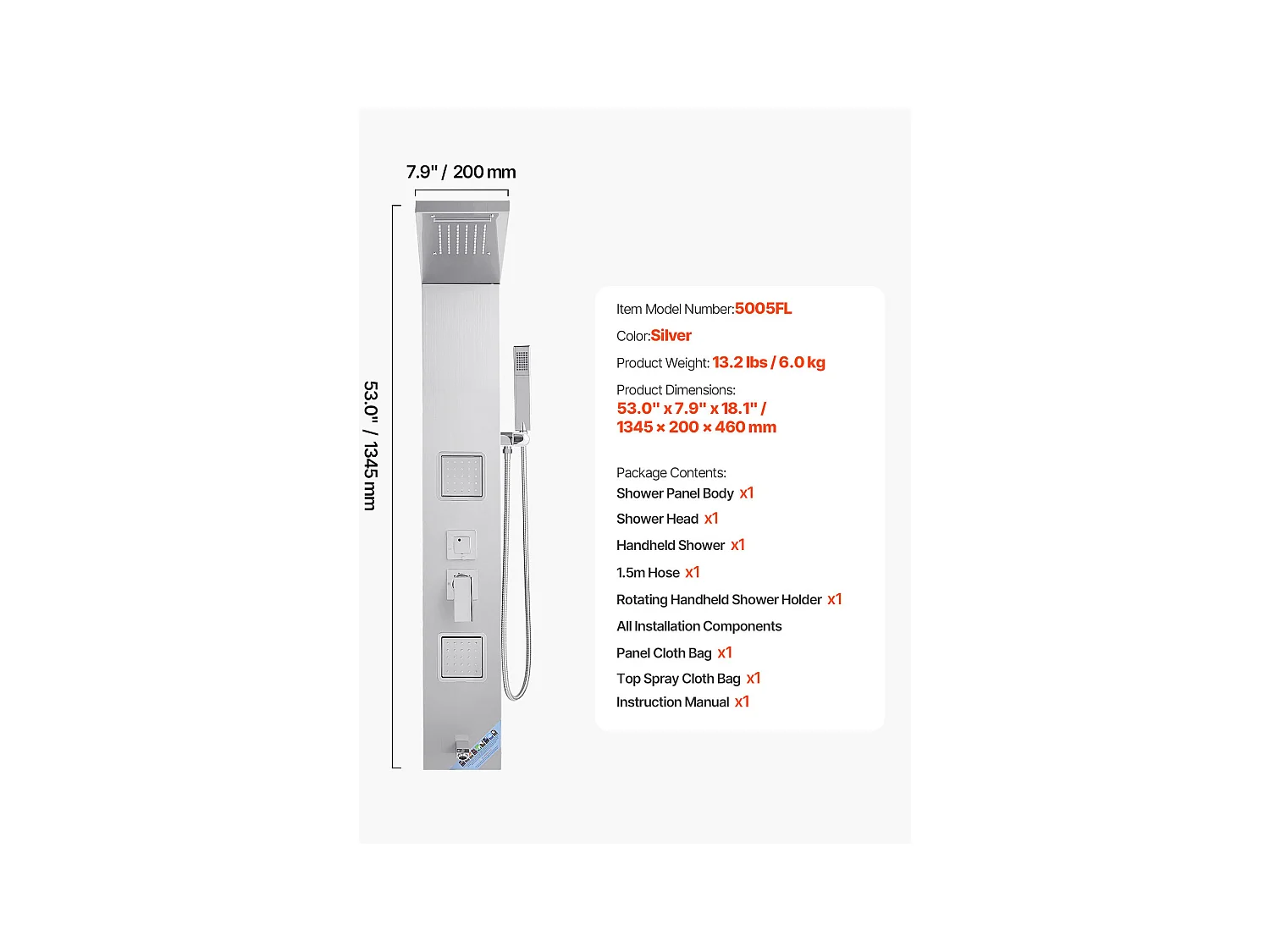 Columna de Ducha SucceBuy, con Cabezal de Ducha Efecto Lluvia, Sistema de Panel de Ducha Mural de Alta Presión en Acero Inoxidable Cepillado, Grifo de 5 Funciones