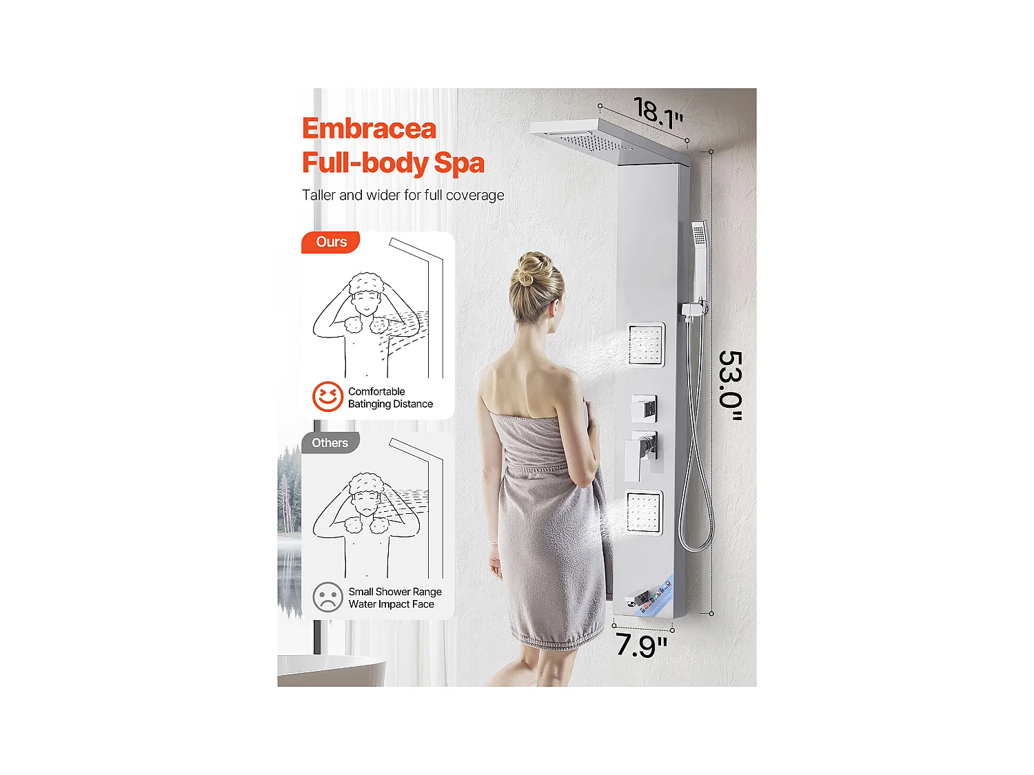 Columna de Ducha SucceBuy, con Cabezal de Ducha Efecto Lluvia, Sistema de Panel de Ducha Mural de Alta Presión en Acero Inoxidable Cepillado, Grifo de 5 Funciones