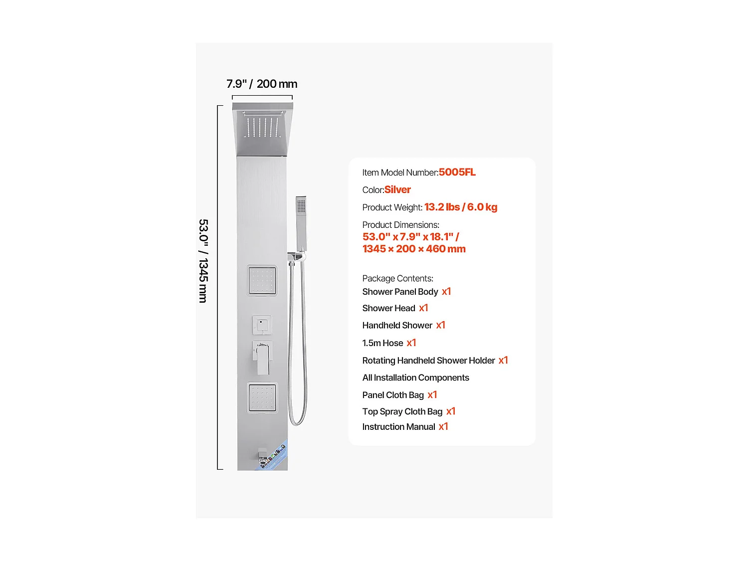 Columna de Ducha SucceBuy, con Cabezal de Ducha Efecto Lluvia, Sistema de Panel de Ducha Mural de Alta Presión en Acero Inoxidable Cepillado, Grifo de 5 Funciones
