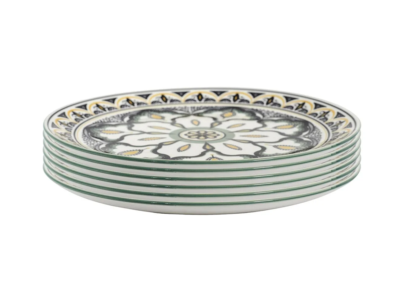 Set de 6 assiettes plates en porcelaine vert mandala (Ø26cm) - MANDALA