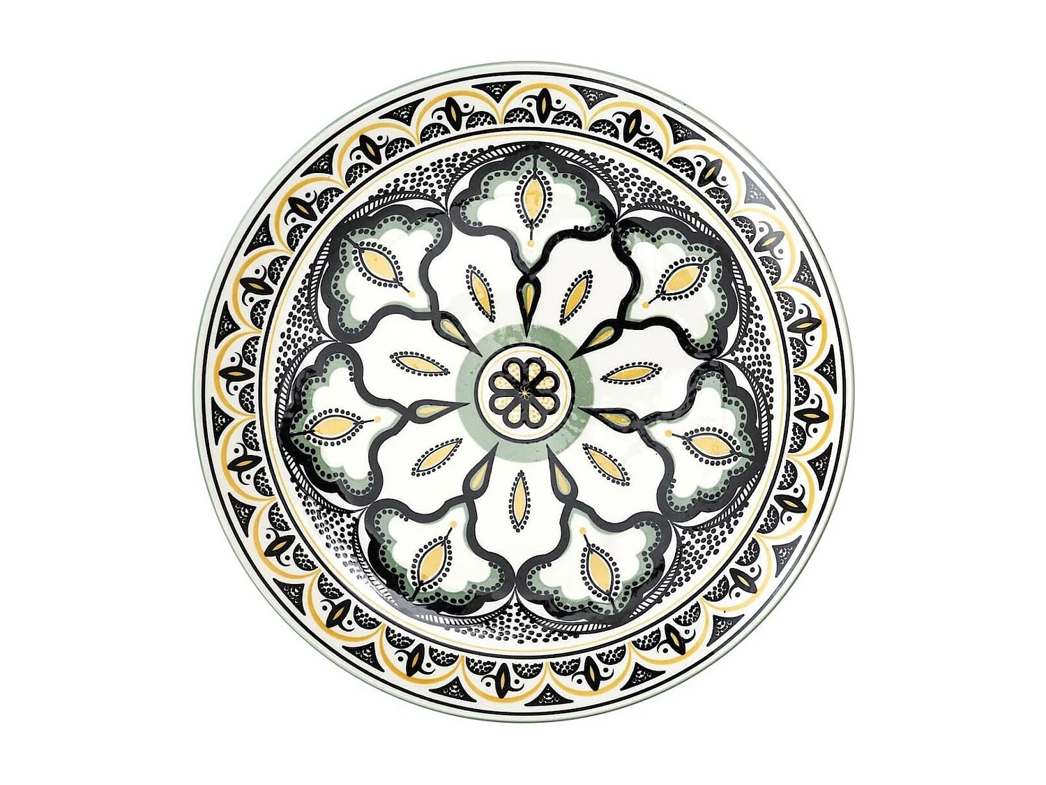 Set de 6 assiettes plates en porcelaine vert mandala (Ø26cm) - MANDALA