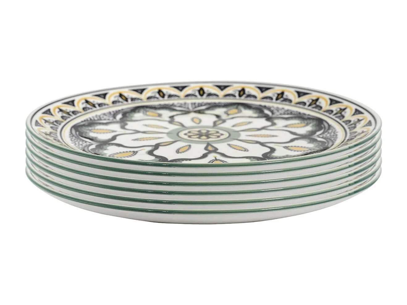 Set de 6 assiettes plates en porcelaine vert mandala (Ø26cm) - MANDALA