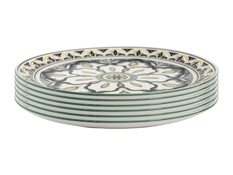 Set de 6 assiettes plates en porcelaine vert mandala (Ø26cm) - MANDALA