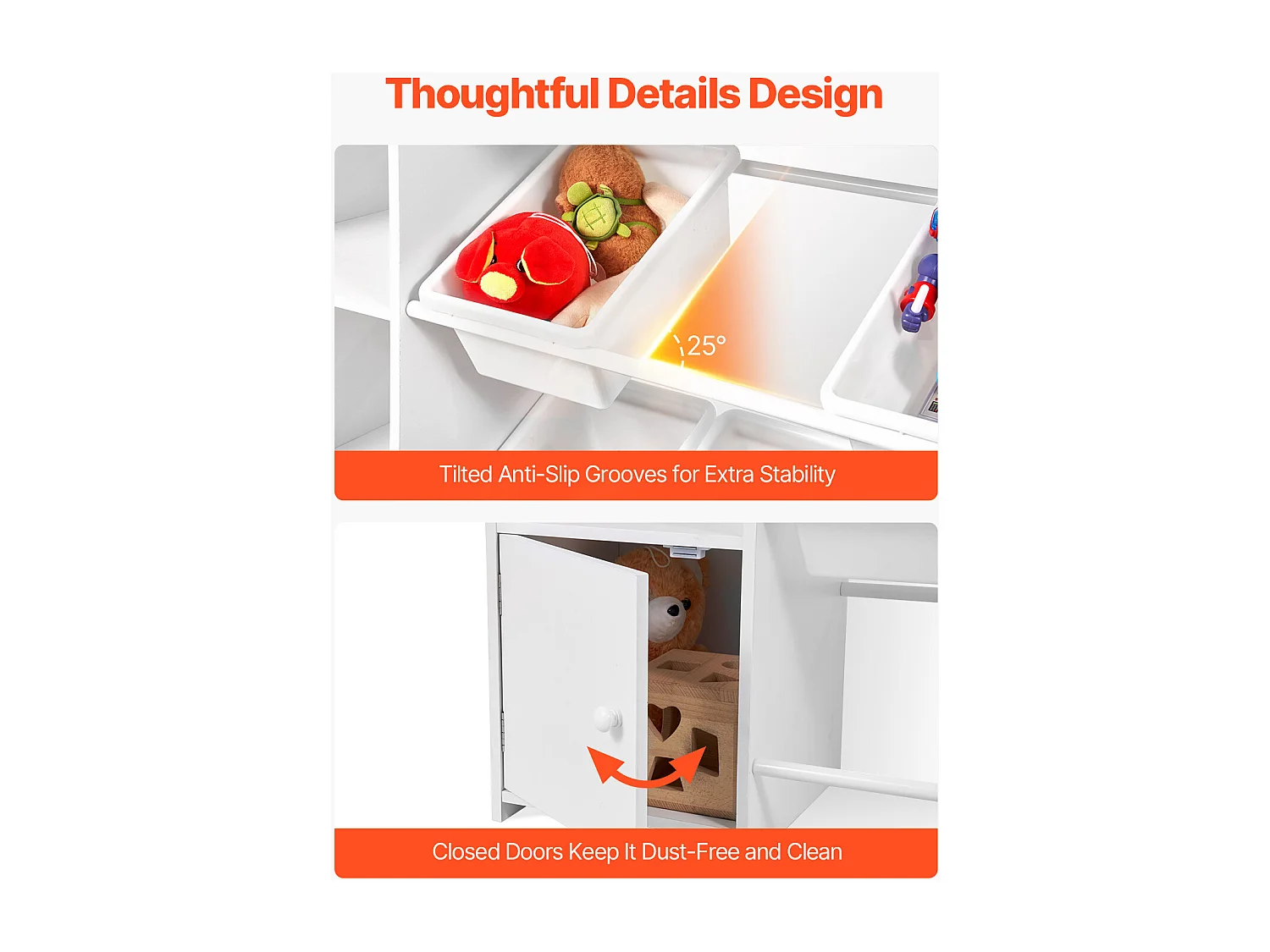 Opbergmeubel voor Kinderspeelgoed SucceBuy, 4 Niveaus met Boekenkast, Speelgoedrek met 8 Flexibele Plastic Bakken, Wit