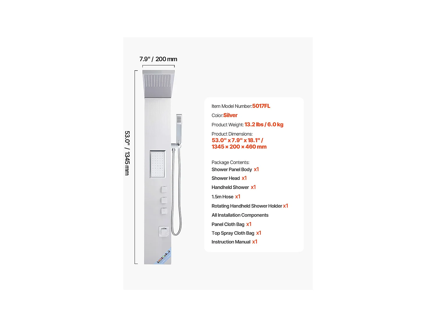 Colonne de Douche SucceBuy, avec Pommeau de Ddouche Effet Pluie, Système de Panneau de Douchette Mural Haute Pression Acier Inox Brossé, Robinet 3 Fonctions