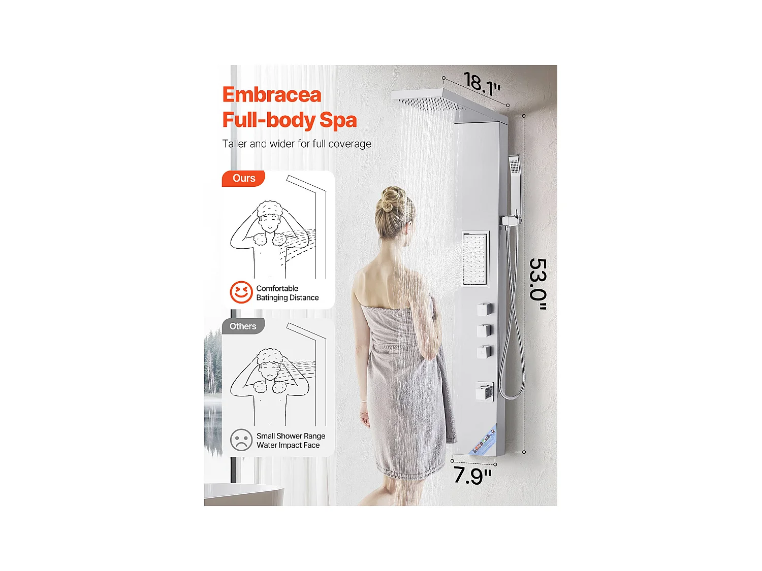 Colonne de Douche SucceBuy, avec Pommeau de Ddouche Effet Pluie, Système de Panneau de Douchette Mural Haute Pression Acier Inox Brossé, Robinet 3 Fonctions