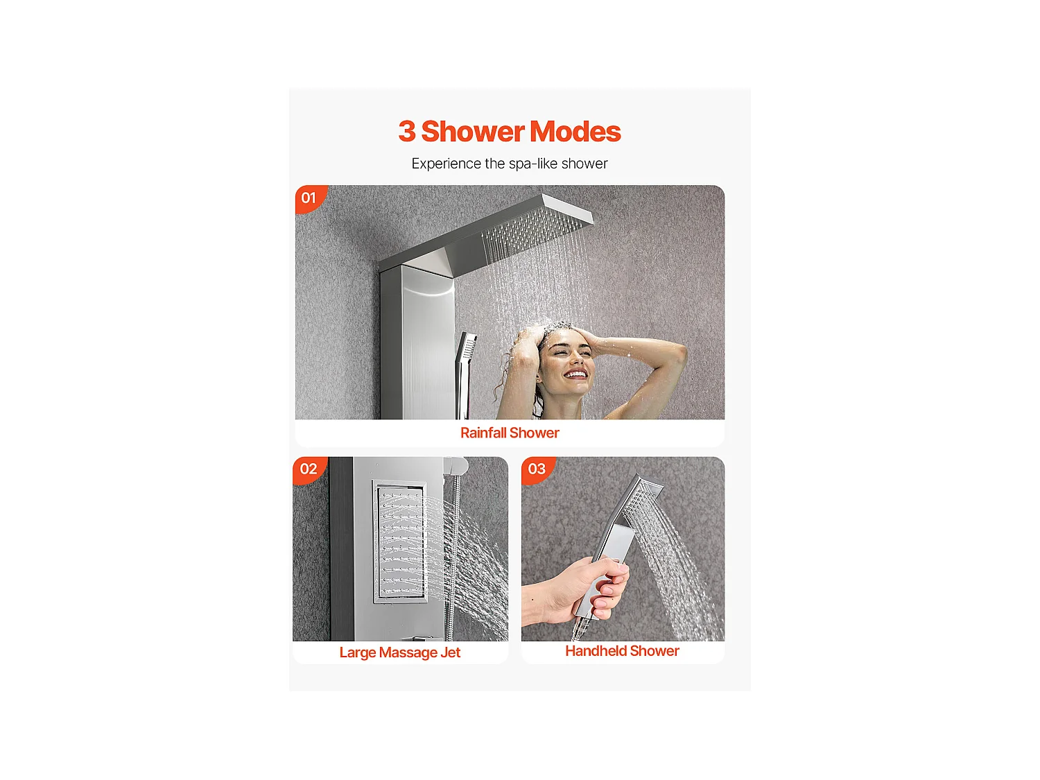 Colonne de Douche SucceBuy, avec Pommeau de Ddouche Effet Pluie, Système de Panneau de Douchette Mural Haute Pression Acier Inox Brossé, Robinet 3 Fonctions