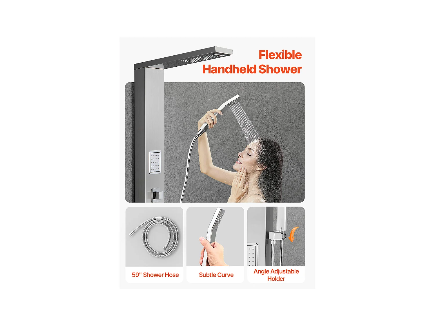 Colonne de Douche SucceBuy, avec Pommeau de Ddouche Effet Pluie, Système de Panneau de Douchette Mural Haute Pression Acier Inox Brossé, Robinet 3 Fonctions