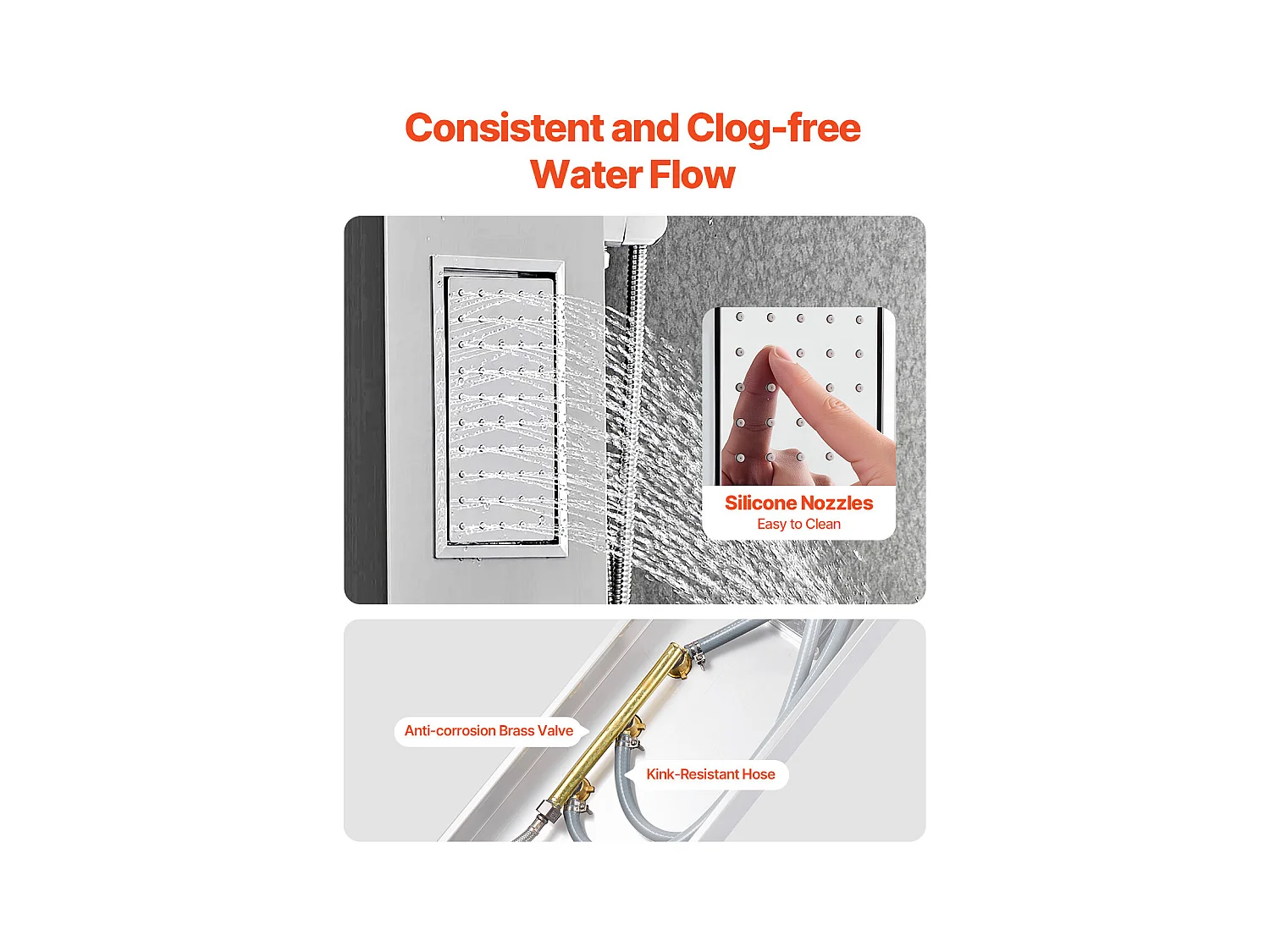 Colonne de Douche SucceBuy, avec Pommeau de Ddouche Effet Pluie, Système de Panneau de Douchette Mural Haute Pression Acier Inox Brossé, Robinet 3 Fonctions