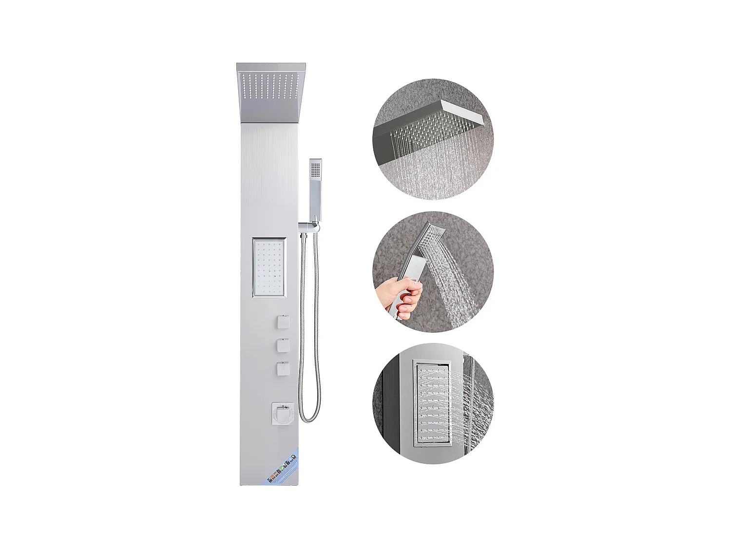 Colonne de Douche SucceBuy, avec Pommeau de Ddouche Effet Pluie, Système de Panneau de Douchette Mural Haute Pression Acier Inox Brossé, Robinet 3 Fonctions